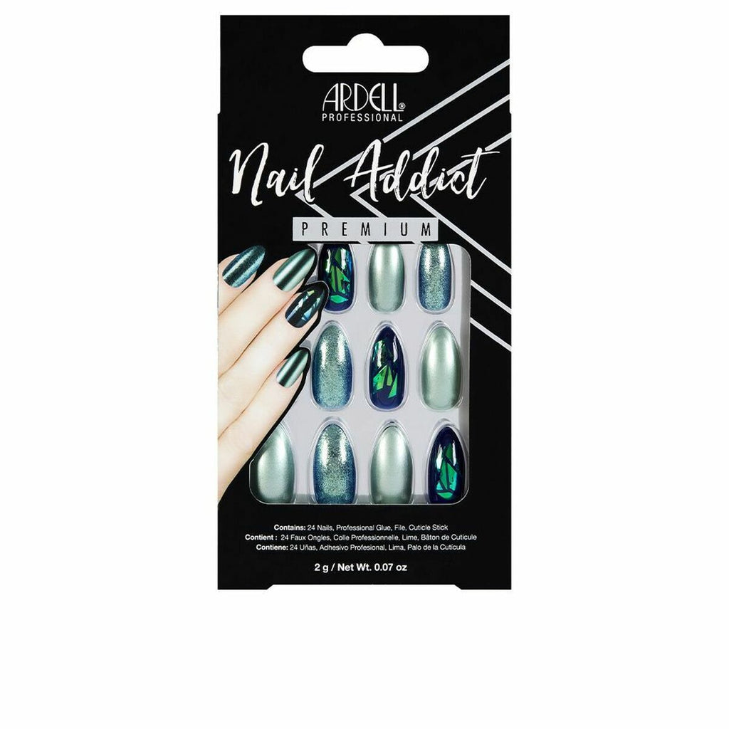 Falsche nägel ardell nail addict green glitter chrome (24